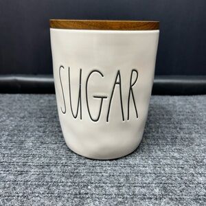 Rae Dunn White Ceramic 'SUGAR' Canister with Wood Lid